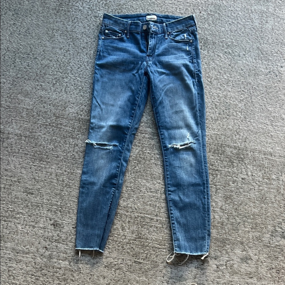 MOTHER Women's Distressed Skinny Jeans in Blue